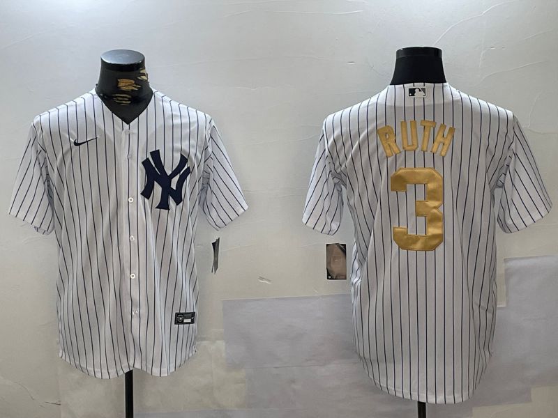 Men New York Yankees 3 Ruth White Stripe Fashion Nike 2024 MLB Jersey style 13